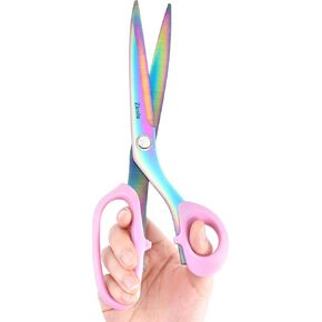 Fabric Scissors, 9" Titanium Coating Sewing Scissors, All Purpose Sharp Heavy Duty Fabric Scissors for Cutting Clothes Leather Classic Stainless Steel Professional Fabric Shears for Tailor Home, Pink