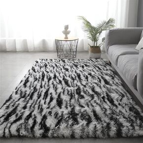 Lifup Soft Fluffy Modern Fuzzy Abstract Area Rug, Cozy Plush Rectangle Rug Shaggy Carpet for Living Room Bedroom Home Décor Black White 1 1.3 x 2.0 Feet