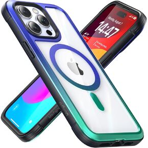 Meifigno Rainbow Series Mag Case for iPhone 15 Pro Max Case 6.7 inch - MagSafe Compatible - Aluminum Alloy Frame - MIL-GRD Drop Protection, Clear Back Phone Case for iPhone 15 ProMax Case, Iridescent