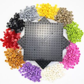 2 Pcs 5"x5" Classic Baseplates Black 1000 Pcs 1x1 Round Plates 10 Colors Building Block Pixel Bricks Pixel Arts Dots Bulk Studs Accessories Kit Compatible with Major Brand 98138 (1055 pcs)