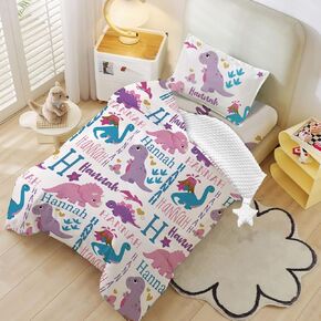 Custom Toddler Bedding Set for Girls, Personalized Pink Floral 3 Pcs Crib Bedding Set, includes Duvet Cover, Fitted Sheet, Envelope Pillowcase for Baby Infant Kids