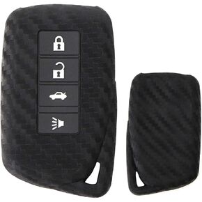 iJDMTOY Carbon Fiber Pattern Soft Silicone Key Fob Cover Compatible with Lexus is ES GS RC NX RX LX 200 250 350 2nd Gen 4-Button Smart Key (Black Twill Weave)