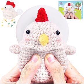 Crochetta Crochet Kit for Beginners, Squeeze Bubble Amigurumi Crocheting Kits w Step-by-Step Video Tutorials, Knitting Starter Supplies for Adults Kids, Anxiety Relief Bubble Chicken (40%+ Yarn)