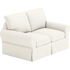 The Cotton Sofa Cover is 2 Seat Sofa Slipcover Replacement. It Fits Pottery Barn PB Basic Loveseat Sofa (Basic White)