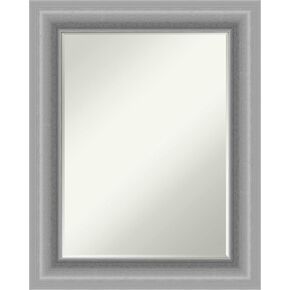 Amanti Art Bathroom Mirror, Blaine Light Pewter Narrow Wall Mirror for use as Bathroom Vanity Mirror Over Sink (27.5 x 21.5 in.) Petite Bevel Mirror, Silver Mirror, Modern Mirror from WI, USA