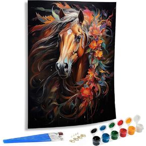 SKRYUIE Paint by Numbers Horse for Adults, Acrylic Oil Painting by Numbers Kits Flower for Beginner with Paintbrushes Brushes Paintwork Art Crafts Canvas for Home Decor 16x20 inch 2