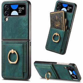 Asuwish Compatible with Samsung Galaxy Z Flip 4 5G 2022 Wallet Case and Card Slot Shockproof Protective Case Metal Ring Holder Stand Kickstand Cell Phone Cover for ZFlip4 Z4 Flip4 4Z Women Men Brown