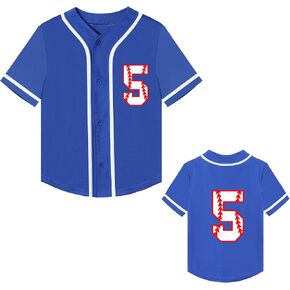 Toddler Baseball Jersey Kids 5 Year Old Birthday Shirt Boy 5th Birthday Party Short Sleeve Button T Shirts