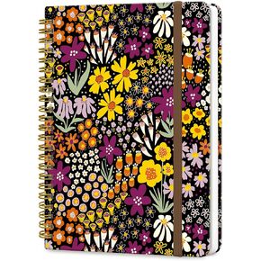Spiral Journal Notebook, A5 Cute Notebooks for Women Men, College Ruled Hardcover Notebook for Work & Note Taking, 60 Pages Double-Wire Journals for Writing, Black White Liquid Line