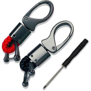 2 PCS Car Keychain, Alloy + Leather Cord Waist-mounted Remote Control Key Storage Pendant, for Most Models (Black)