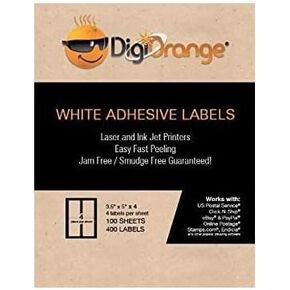 Digiorange® Pack of 400 White Mailing/Shipping Labels for Laser/Inkjet Printers. 4 Per Sheet 3.5 X 5"