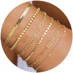 Dainty Silver Chain Bracelets for Women Trendy Waterproof Silver Jewelry Sets Fashion Stackable Paperclip Chain Bracelet Pack Stack Gifts