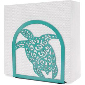 Sea Turtle Napkin Holder for Kitchen Countertop, Turquoise Metal Napkin Holder Dispenser for Kitchen Decor, Turtle Gifts Ideas, Beach Coastal Theme Kitchen Accessories and Decor