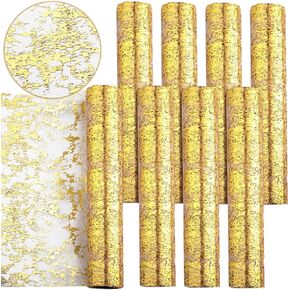 Moukeren 8 Rolls Metallic Gold Table Runner Thin Mesh Table Runner Roll 11 x 192 Inches Fabric Wedding Table Decorations Gold Table Decor for Wedding Bridal Baby Shower Holiday Birthday Party