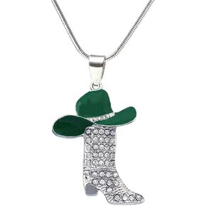 Rhinestone Western Boots Pendant Necklaces Cowgirl Cowboy Enamel Hat Bohemian Rodeo Silver Disco Clavicle Chain Chokers for Women Girls Friendship Valentine's Day Mother's Day Holiday Jewelry Gifts