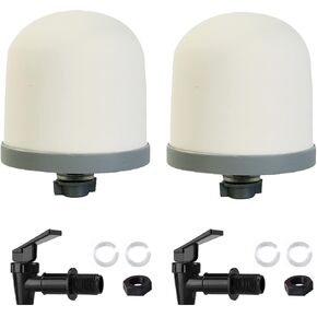 HUI NING Replacement Ceramic Dome Water Filter and Faucet Kit for Countertop,Household Water Bucket, Water Cooler Filtration Systems Water Pitcher (2 Dome Filters & 2 Black Taps)