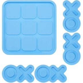 eMagTech 5Pcs Tabletop Board Game Silicone Moulds Tic Tac Toe Silicone Mould X O Board Resin Molds Epoxy Resin Casting Mould Accessories for DIY Making Crafts Blue