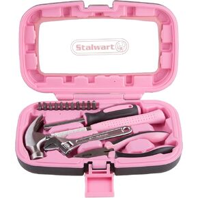 15-Piece Tool Set - Household Tool Kit with Hammer, Multi-Bit Screwdriver Set, Pliers, Wrench- Tools and Equipment for DIY Projects by Stalwart (Red)