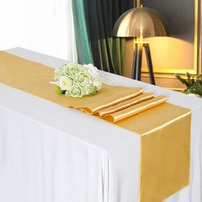 5 Pack Black Table Runners 12 x 108 Inches Long Smooth Satin Silk Black Table Runner for New Year Party Black Halloween Wedding Birthday Banquet