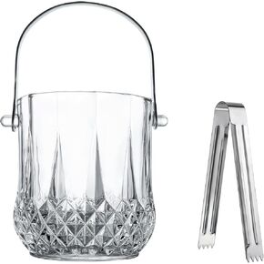 Glass Ice Bucket with Handle and Ice Tong Clear Crystal Ice Buckets for Cocktail Bar Wine Home Bar Accessories Parties Clear Champagne Bucket