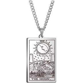 Tarot Card Necklace - Tarot Necklace for Men & Women - Tarot Card Jewelry - Stainless Steel Rider Waite Tarot Jewelry - Zodiac Pendant Necklace - Hip Hop Jewelry - Bikers Necklace