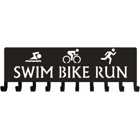 Triathlon Swim Bike Run Sports Medal Hanger Display - 14.5 inches with 10 Hooks - Made in The USA