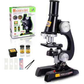 Little World Science Kits for Kids Beginner Microscope Kit with LED 100X 400X and 1200X Black Magnification Kids Educational Toy Birthday Halloween