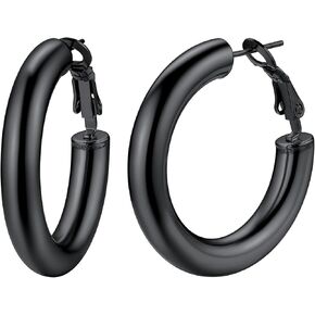ChainsHouse Hypoallergenic Hoop Earrings For Women, 316L Stainless Steel/Black/18K Real Gold Plated, Minimalist Jewelry Round Tube Hoops Fits Sensitive Ears |30mm 40mm 60mm 80mm, with Gift Box