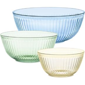 Pyrex Colors (2-Pack) Sculpted Tinted Small/Medium Glass Mixing Bowls With Lids, Nesting Space Saving Set of Bowls For Prepping and Baking, 1.3QT & 2.3QT
