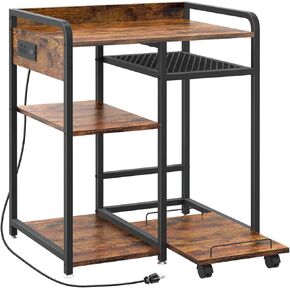 Large Printer Stand for Home Office, 23.6 x 18.9 Inch Printer Stand with Power Outlet USB Port, Printer Table with Storage Shelf, Printer Shredder Stand with Wheels, Rustic Brown