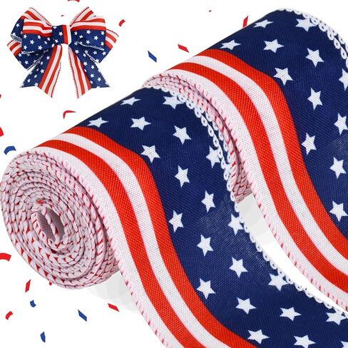 TONIFUL 2 لفات شريط وطني أحمر وأبيض وأزرق، 2-1/2 بوصة 6 ياردة خطوط العلم الأمريكي مطبوعة شريط الرابع من يوليو ليوم الاستقلال، ديكور يوم الذكرى in Kuwait