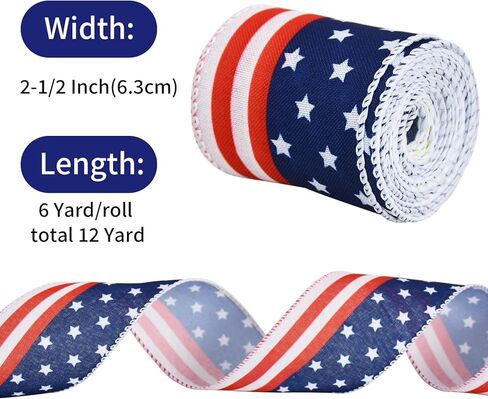 TONIFUL 2 لفات شريط وطني أحمر وأبيض وأزرق، 2-1/2 بوصة 6 ياردة خطوط العلم الأمريكي مطبوعة شريط الرابع من يوليو ليوم الاستقلال، ديكور يوم الذكرى in Kuwait