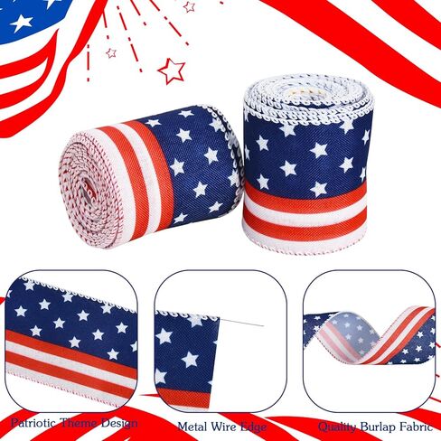 TONIFUL 2 لفات شريط وطني أحمر وأبيض وأزرق، 2-1/2 بوصة 6 ياردة خطوط العلم الأمريكي مطبوعة شريط الرابع من يوليو ليوم الاستقلال، ديكور يوم الذكرى in Kuwait