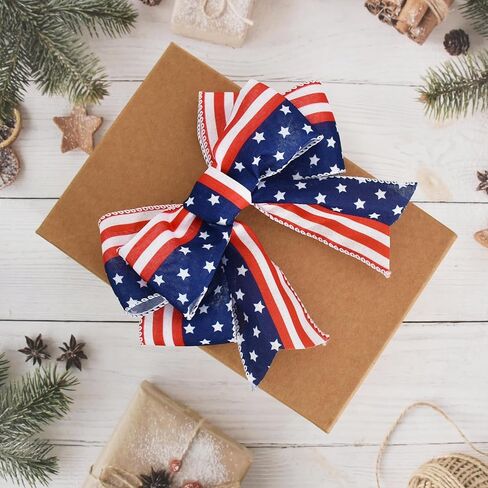 TONIFUL 2 لفات شريط وطني أحمر وأبيض وأزرق، 2-1/2 بوصة 6 ياردة خطوط العلم الأمريكي مطبوعة شريط الرابع من يوليو ليوم الاستقلال، ديكور يوم الذكرى in Kuwait