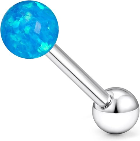 14G Astm F136 Titanium Tongue Rings Round Opal Tongue Piercing Jewelry G23 Solid Titanium Internally Threaded 16MM Tongue Rings Piercing Barbell Jewelry for Women Men 14 Gauge in Saudi Arabia