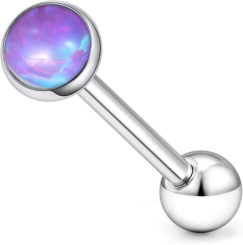 14G Astm F136 Titanium Tongue Rings Round Opal Tongue Piercing Jewelry G23 Solid Titanium Internally Threaded 16MM Tongue Rings Piercing Barbell Jewelry for Women Men 14 Gauge in Saudi Arabia