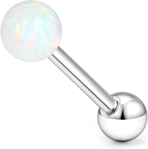 14G Astm F136 Titanium Tongue Rings Round Opal Tongue Piercing Jewelry G23 Solid Titanium Internally Threaded 16MM Tongue Rings Piercing Barbell Jewelry for Women Men 14 Gauge in Saudi Arabia