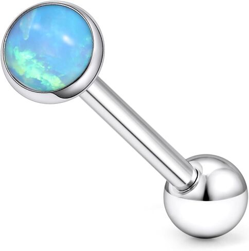 14G Astm F136 Titanium Tongue Rings Round Opal Tongue Piercing Jewelry G23 Solid Titanium Internally Threaded 16MM Tongue Rings Piercing Barbell Jewelry for Women Men 14 Gauge in Saudi Arabia