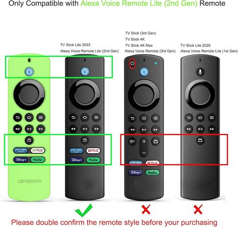 LEFXOMPHY TVStick Lite غطاء بديل عن بعد لجهاز TV Stick Lite أحدث Alexa Voice Remote Lite الجيل الثاني 2022 حافظة واقية من السيليكون الأخضر تتوهج في الظلام in Kuwait