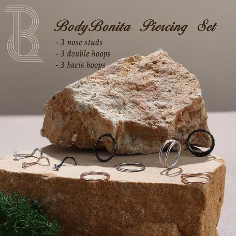 BodyBonita 9Pcs Nose Rings Hoops - 316L Stainless Steel 20G 18G Nose Stud Twist Style Bendable Hypoallergenic Cartilage Earrings for Women Conch Piercing Jewelry Helix Rook Tragus Lobe Daith Snug 8mm 10mm in Saudi Arabia