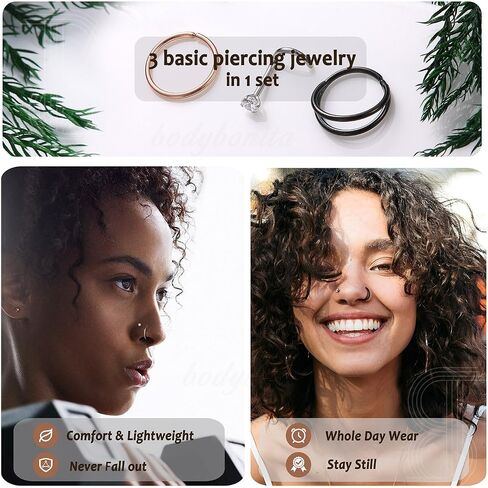 BodyBonita 9Pcs Nose Rings Hoops - 316L Stainless Steel 20G 18G Nose Stud Twist Style Bendable Hypoallergenic Cartilage Earrings for Women Conch Piercing Jewelry Helix Rook Tragus Lobe Daith Snug 8mm 10mm in Saudi Arabia