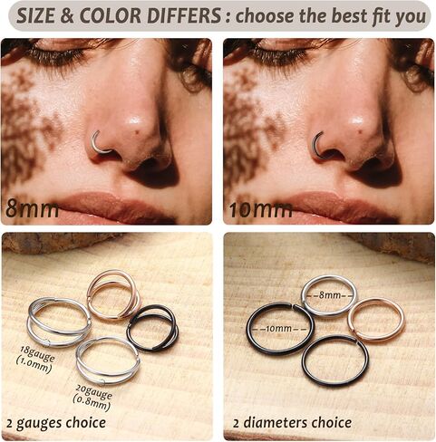 BodyBonita 9Pcs Nose Rings Hoops - 316L Stainless Steel 20G 18G Nose Stud Twist Style Bendable Hypoallergenic Cartilage Earrings for Women Conch Piercing Jewelry Helix Rook Tragus Lobe Daith Snug 8mm 10mm in Saudi Arabia