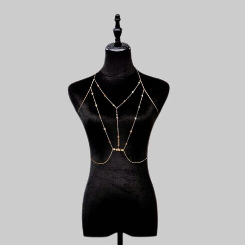 سلسلة الجسم حمالة الصدر بالترتر، مجوهرات سلسلة الجسم بيكيني، سلسلة الجسم مجوهرات مهرجان الطبقات للنساء، سلسلة الجسم الذهبية in Kuwait