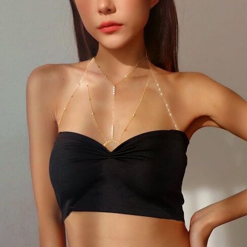 سلسلة الجسم حمالة الصدر بالترتر، مجوهرات سلسلة الجسم بيكيني، سلسلة الجسم مجوهرات مهرجان الطبقات للنساء، سلسلة الجسم الذهبية in Kuwait