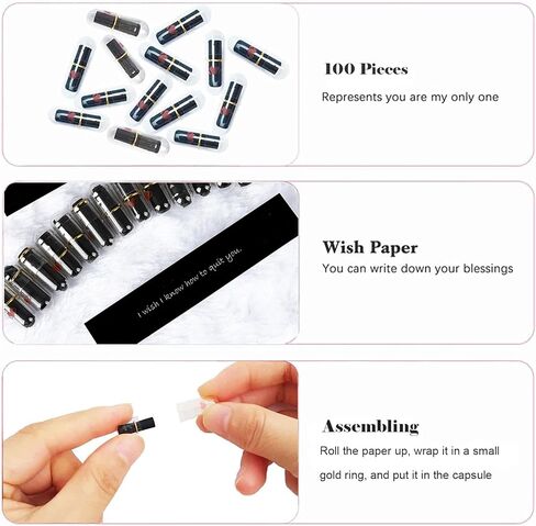 100Pcs Lovely Capsule Message Paper Letter Pill Shaped Mini Capsule Love Notes for Valentine's Day,Christmas Gift, Capsules Letters for Birthday Anniversary Mother's Day Thanksgiving (Black) in Saudi Arabia