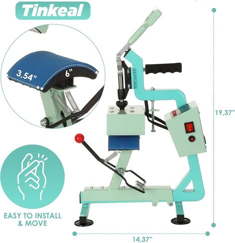 آلة التسامي الحرارية بالضغط على القبعة من Tinkeal مع لوحة حرارية منحنية مقاس 3.54 بوصة × 6 بوصة، آلة ضغط غطاء دفع وسحب محمولة لجميع أنواع تسامي القبعة، HTV، DTF ومشروعات الحبر غير القابلة للذوبان in Kuwait