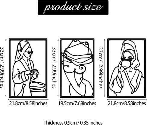 CHENGU 3 Pieces Metal Minimalist Abstract Woman Wall Art Line Drawing Wall Art Decor Single Line Female Home Hanging Wall Art Decor for Kitchen Bathroom Living Room (Black,Bath) in Saudi Arabia
