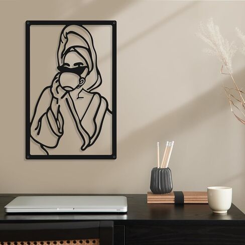 CHENGU 3 Pieces Metal Minimalist Abstract Woman Wall Art Line Drawing Wall Art Decor Single Line Female Home Hanging Wall Art Decor for Kitchen Bathroom Living Room (Black,Bath) in Saudi Arabia
