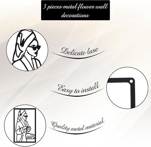 CHENGU 3 Pieces Metal Minimalist Abstract Woman Wall Art Line Drawing Wall Art Decor Single Line Female Home Hanging Wall Art Decor for Kitchen Bathroom Living Room (Black,Bath) in Saudi Arabia
