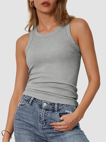 ATHMILE Womens Tank Top Sleeveless Racerback High Neck Casual Basic Cotton Ribbed Fitted Fashion 2024 in Saudi Arabia